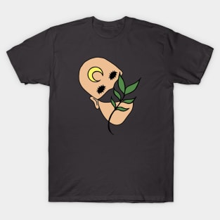 Surreal Black Eyed Plant Person with Crescent Moon Face Tattoo - Medium Skin T-Shirt